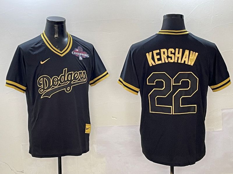Men Los Angeles Dodgers 22 Kershaw Black Gold Game 2025 Nike MLB Jersey style 3252
